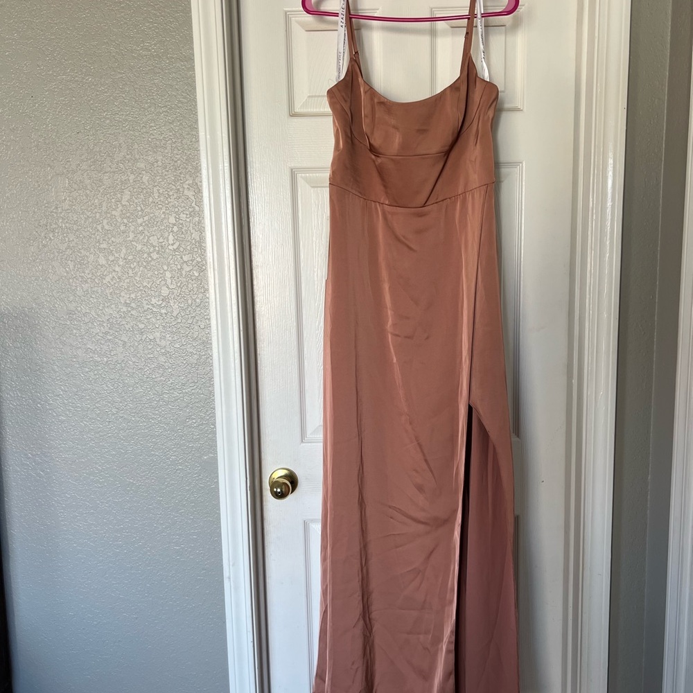 Azazie Kendall & Kylie Satin Gown Bronzer SZ 14